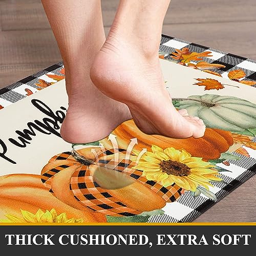 Pauwer Fall Kitchen Rugs Set of 2, Pumpkin Anti Fatigue Kitchen Mats - color: Hello Pumpkin