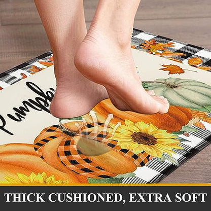 Pauwer Fall Kitchen Rugs Set of 2, Pumpkin Anti Fatigue Kitchen Mats - color: Hello Pumpkin