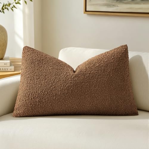 MIULEE Textured Boucle Lumbar Pillow Cover for Bed 12x20 Sudan Brown - color: Sudan Brown, size: 20" x 12" (Pack of 1)