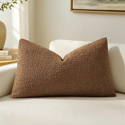 MIULEE Textured Boucle Lumbar Pillow Cover for Bed 12x20 Sudan Brown - color: Sudan Brown, size: 20" x 12" (Pack of 1)