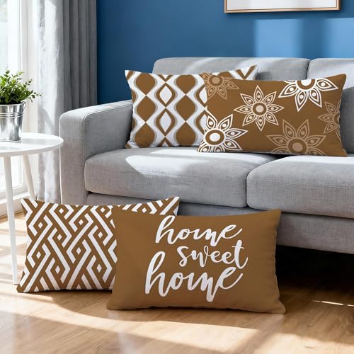 Hexagram Throw Pillow Covers 12x20, Brown Outdoor Pillow Covers Set of 4 - color: Coffee, size: 20" x 12" (Pack of 4)