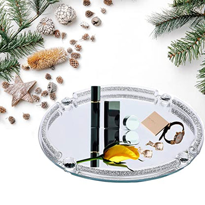 Round Crystal Tray, 10"x10" Silver Glass Perfume Tray - color: Silver B