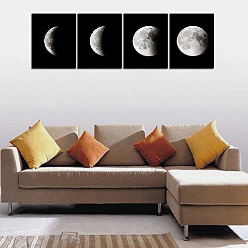 Wieco Art Moon Large Modern Giclee Canvas Prints Artwork Abstract Space Pictures Paintings on Stretched and Framed Canvas Wall Art Ready to Hang for Living Room Bedroom Home Office Decorations - size: 16x20inchx4pcs (40x50cmx4pcs)