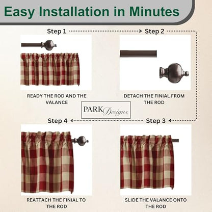 Park Designs Buffalo Check Valance 72" x 14", Garnet & Tan - color: Garnet Valance