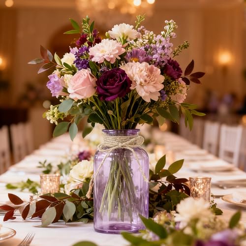 12 Pack Mason Jar Vases for Centerpieces, Purple Glass Flower Vase - color: Purple