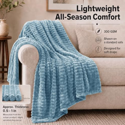 HIMEET Dusty Blue Throw Blanket for Couch, 300GSM Ribbed, 50 x 60 Inches - color: Dusty Blue, size: Throw (50" x 60")