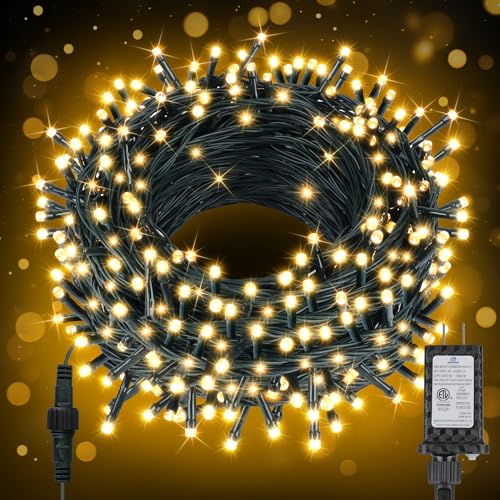 FairyGlim Christmas Lights Outdoor 100LED 33FT, Green Wire Connectable Christmas String Lights | 8 Modes Twinkle Fairy Lights Plug in with Timer, for Indoor Outside Xmas Trees Garden Party, Warm White - color: Warm White, size: 33FT 100LED