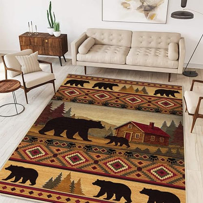 Cabin Bear Rug 3x5 for Bedroom Living Room Rustic Lodge Bear Area Rug - color: Cabin, size: 3' x 5' (Rectangular)