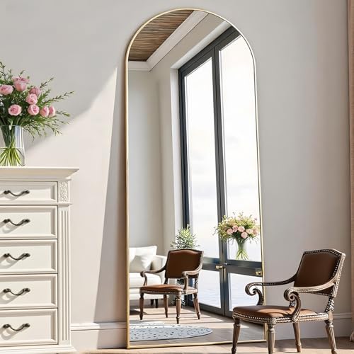 Rowjut Floor Mirror Arched Full Length Mirrors, Mirror Full Length Standing Hanging or Leaning Against Wall, 59"x18" Large Full Body and Wall Mounted Mirror for Bedroom Living Room, Gold - color: Gold, size: 59"L x 18"W