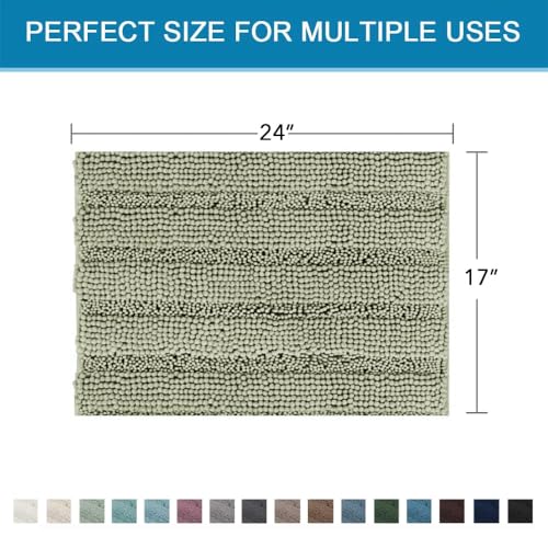 H.VERSAILTEX Bath Mats for Bathroom Non Slip Thick Chenille Striped Bath Rug Absorbent Fluffy Soft Shaggy Rugs Washable Dry Fast Plush Mats for Indoor, Bath Room, Tub - 17" x 24", Eucalyptus Green - color: Eucalyptus Green, size: 17" x 24"