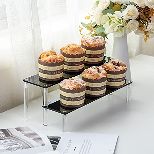 2 Tier Black Acrylic Display Riser Cupcake Stand Display Shelf for Decoration, Makeup - size: 2 tier