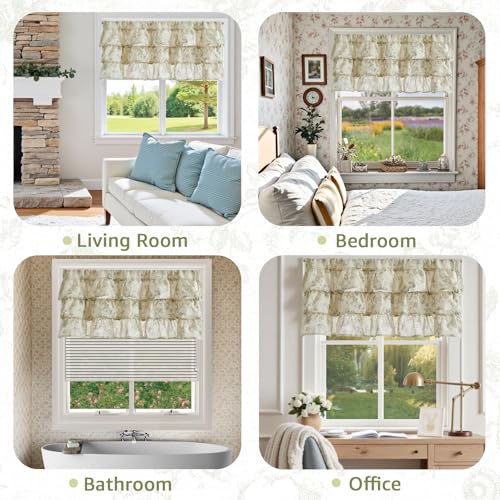 jinchan Amlie Ruffled Floral Valance Curtain 1 Panel 18 Inch Green on Linen - color: Amlie Sage Green on Linen