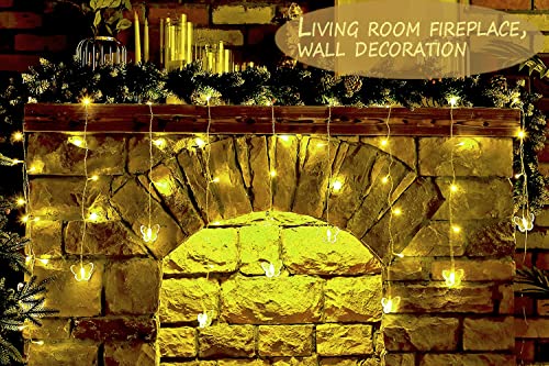 Butterfly Curtain Fairy Lights USB Plug in,8 Modes 120 LED 21FT Firefly Twinkle Timer String Lights with Remote, Waterproof for Bedroom Patio Christmas Wedding Party (Warm White) - color: Warm White