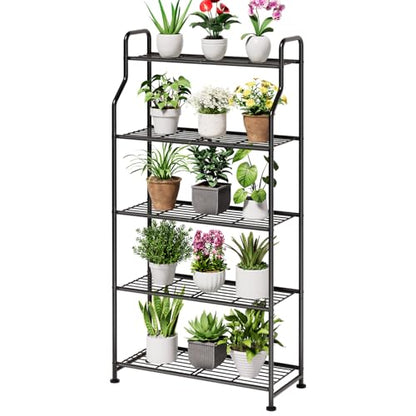 Kitsure Metal Plant Stand Indoor & Outdoor, 27" Wide - 5 Tier, Black - size: 27" Wide - 5 Tier