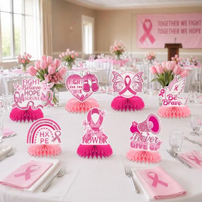 10Pcs Breast Cancer Awareness Honeycomb Centerpieces for Table - style: Breast Cancer Awareness Style