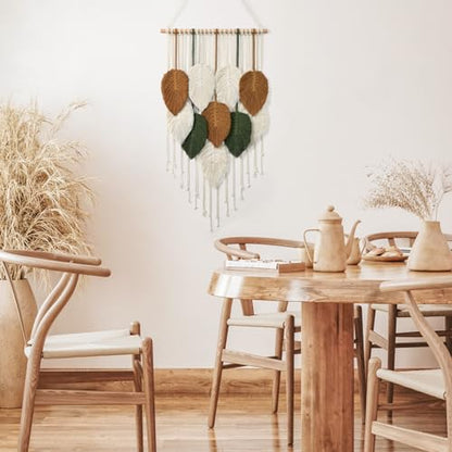 Macrame Wall Hanging Leaves Woven Tapestry Boho Chic Modern Home Decoration - color: 16.5"W x 29.5"L