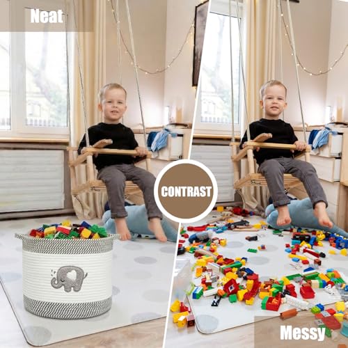 Baby Laundry Basket for Nursery, Large 15”x12” Elephant Storage Baskets - color: Elephant