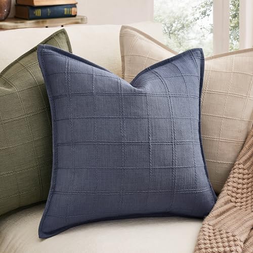 ZeeMart 2pk Check Linen Flanged Pillow Covers 16x16, Blue - color: Blue, size: 16" x 16" (Pack of 2)