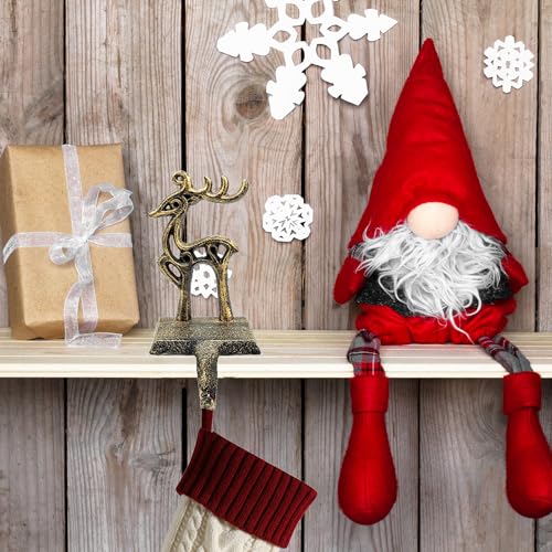 4 Pieces Reindeer Christmas Stocking Holder Christmas Hooks Skid Mantel Hooks Hanger for Fireplace Free Standing Christmas Decorations