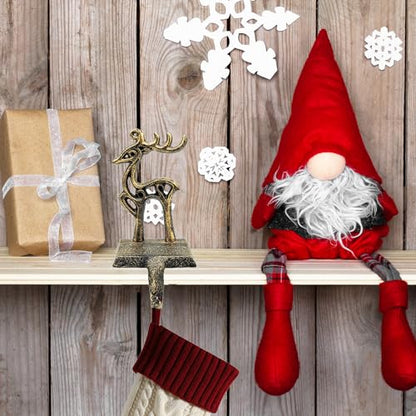 4 Pieces Reindeer Christmas Stocking Holder Christmas Hooks Skid Mantel Hooks Hanger for Fireplace Free Standing Christmas Decorations