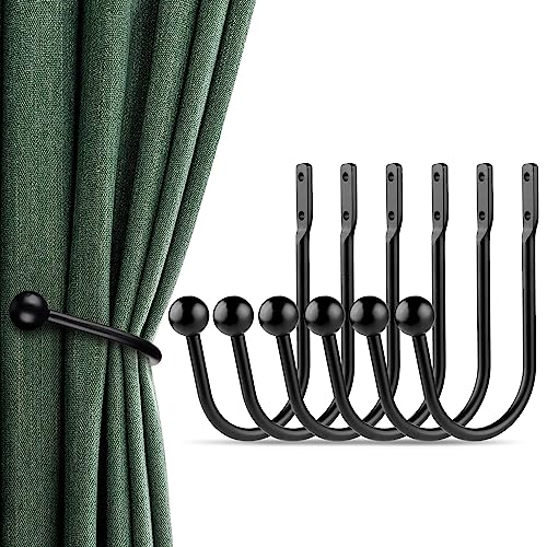 Curtain Holdbacks, 6pcs Curtains Holder Wall Mounted Drapery Tiebacks Retro Window Hook for Home Decor, Matte Black - color: 6pcs-black