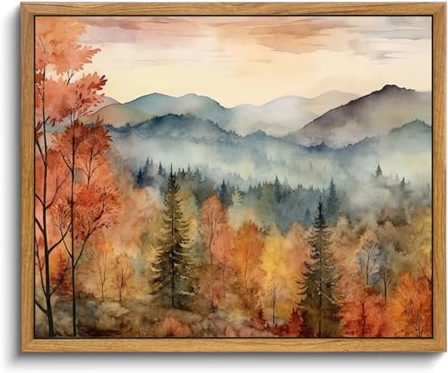 KBKBART Vintage Framed Canvas Wall Art, Autumn Forest Wall Decor 12x16inch - color: Autumn Landscape, size: 16"L x 12"W