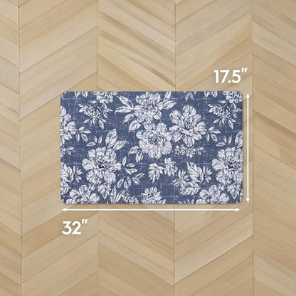 Laura Ashley - Anti-Fatigue Kitchen Mat, Iris Floral Design, Stain, Water & Fade Resistant, Cooking & Standing Relief, Non-Slip Backing, Measures 17.5" x 32", Navy Iris - color: Navy, size: 32"L x 17.5"W x 0.47"Th