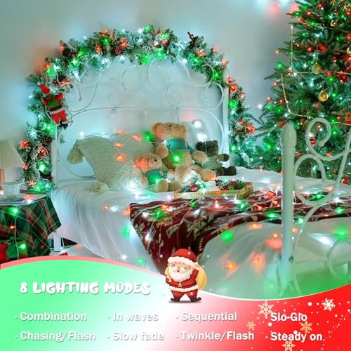 JMEXSUSS 2 Pack 100 LED Red White and Green Christmas Lights - color: Red White Green, size: 200 LED