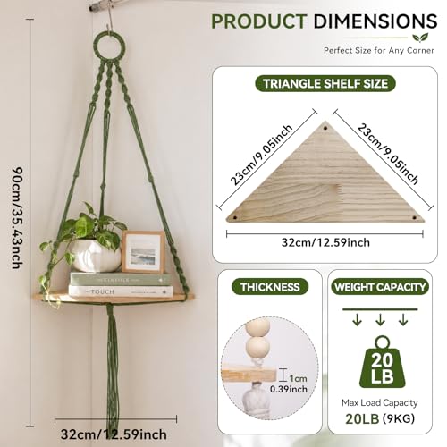 Artilady Macrame Corner Shelf Wall Hanging, Adjust Green Boho Wall Decor - color: Sage Green