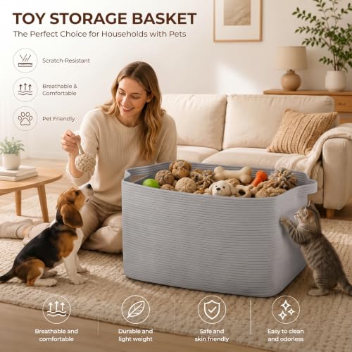 OIASKET 95L Extra Large Blanket Basket, 24" x 16.9" x 14.2" Woven Basket - color: Light Grey, size: 24"x16.9"x14.2"