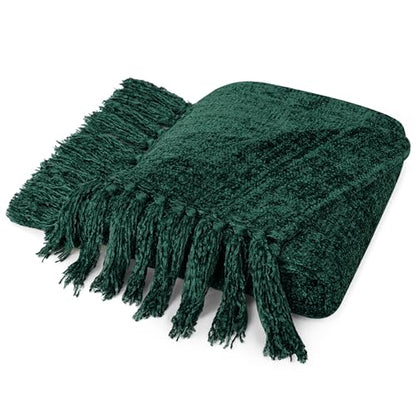 PAVILIA Chenille Throw Blanket, Knit Sofa Couch Tassel Throw, Green 50x60 - color: Emerald Green, size: 50 X 60 Inches - Throw