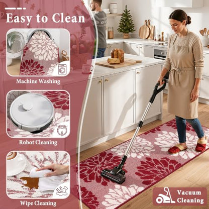 Findosom Christmas Kitchen Rugs Sets of 2, Floral Washable Kitchen Runner - color: Red, size: 24" x 36" + 24" x 71"