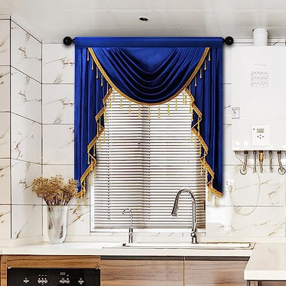ELKCA Luxury Royal Blue Velvet Curtain Valances for Living Room with Beads(39inch,1 Panel) - color: Royal Blue, size: 39"W x 43"L (Pack of 1)