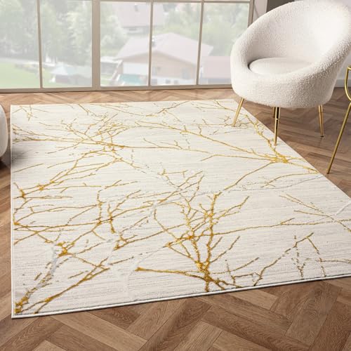 LUXE WEAVERS Modern Abstract Non-Shedding Area Rug Gold 4x5 - color: Gold, size: 4' x 5' (Rectangular)