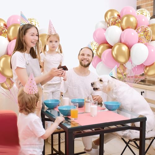 60pcs Pink and Gold Balloons 12inch with Metallic Gold Confetti Balloons - color: Pink White Gold
