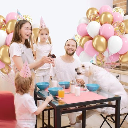 60pcs Pink and Gold Balloons 12inch with Metallic Gold Confetti Balloons - color: Pink White Gold