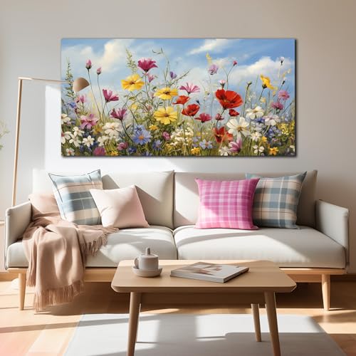 Flower Canvas Wall Art for Office Women Colorful Paintings for Wall - color: Yellow Red White, size: 48"L x 24"W