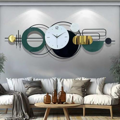 59"Oversized Wall Clock for Living Room,Large Modern Metal Wall Art - color: Green and Black
