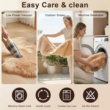 duduta Beige Faux Sheepskin Rug 2x3 ft, Small Faux Fur Chair Covers - color: Beige, size: 2' x 3' (Oval)