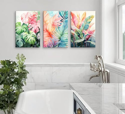 Uofnvrji 3pcs Framed Tropical Botanical Monstera Leaves Canvas Wall Art - color: Colorful, size: 12x16 Inch Framed