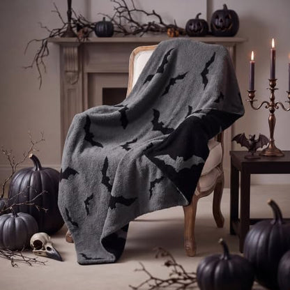 Halloween Bat Blanket Goth Reversible Knit Throw Blanket - color: Black and Gray, style: Halloween Bat