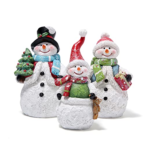 Hodao 3 PCS Christmas Snowman Family Decoration, Xmas Snowman Figurines - color: White-3