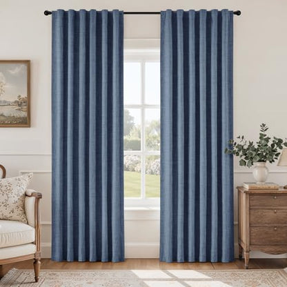 HOMEIDEAS 100% Blackout Stone Dusty Blue Faux Linen Curtains 63''L 2 Panels - color: Stone Blue, size: 52"W x 63"L (Pack of 2)