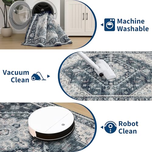 Garvee Navy Blue Boho Washable 2.5x10 Runner Rug for Kitchen Hallways Entryway - color: Navy Blue, size: 2'6" x 10' (Rectangular)