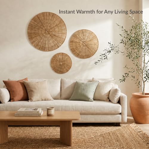 PEMAR Handwoven Jute Wall Hanging Baskets, Set of 3 Round Woven Wall Decor (22", 19", 15"), Decorative Wall Accents for Living Room, Bedroom and Entryway