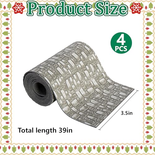4 Pcs Christmas Village Cobblestone Road, Christmas Villages Accessories - color: 39"x 3.5"-grey Cobblestone