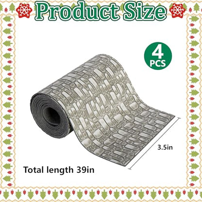 4 Pcs Christmas Village Cobblestone Road, Christmas Villages Accessories - color: 39"x 3.5"-grey Cobblestone
