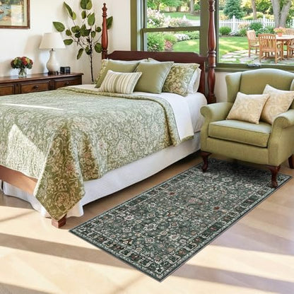 Entryway Rug 2x4 Runner Rug: Washable Runners for Kitchen Non-Slip Soft - color: Dark Green Multi, size: 2' x 4' (Rectangular)