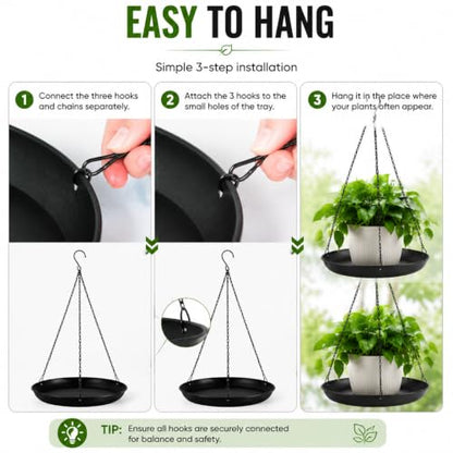 Window Plant Hanger 2 Pack, Black Metal Hanging Plant Shelf with Water Catcher Tray, Outdoor Hanging Planter Basket for Balcony, Patio & Indoor Home Decor - size: 9.8in-2Pack