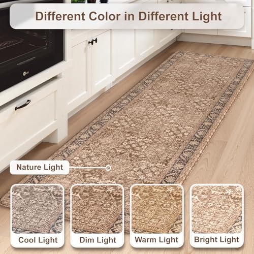 KIMODE Anti Fatigue Kitchen Mat, Boho Distressed Kitchen Rugs Sets of 2 - color: Brown/Multi, size: 47"L x 17.3"W x 0.47"Th + 29"L x 17.3"W x 0.47"Th